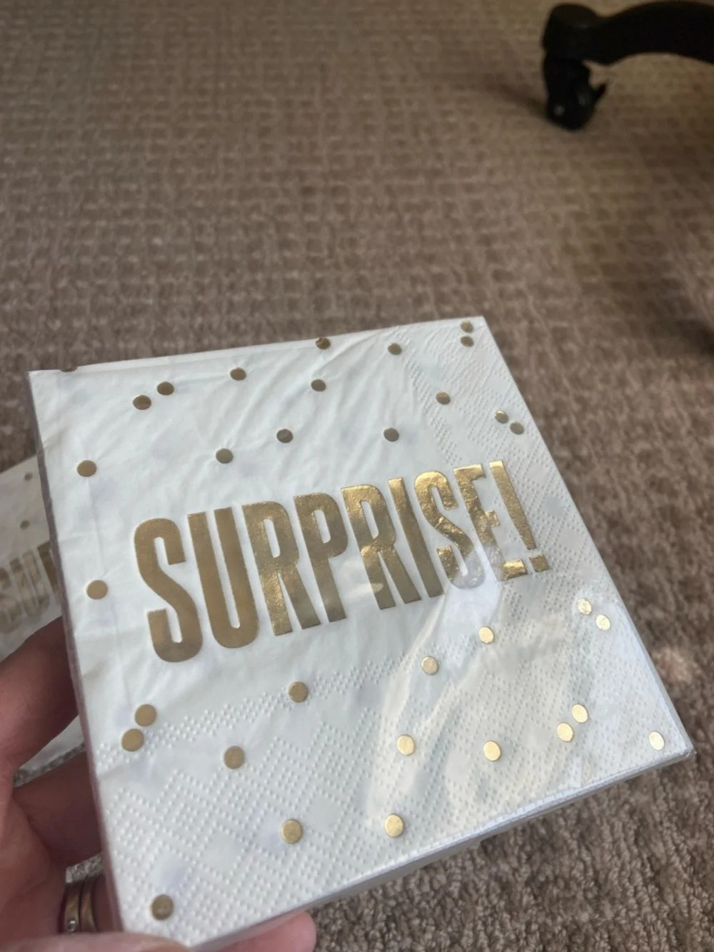 Bundle of 3 Gold 'SURPRISE!' Party Napkins - White‎ & Gold - Party Supplies